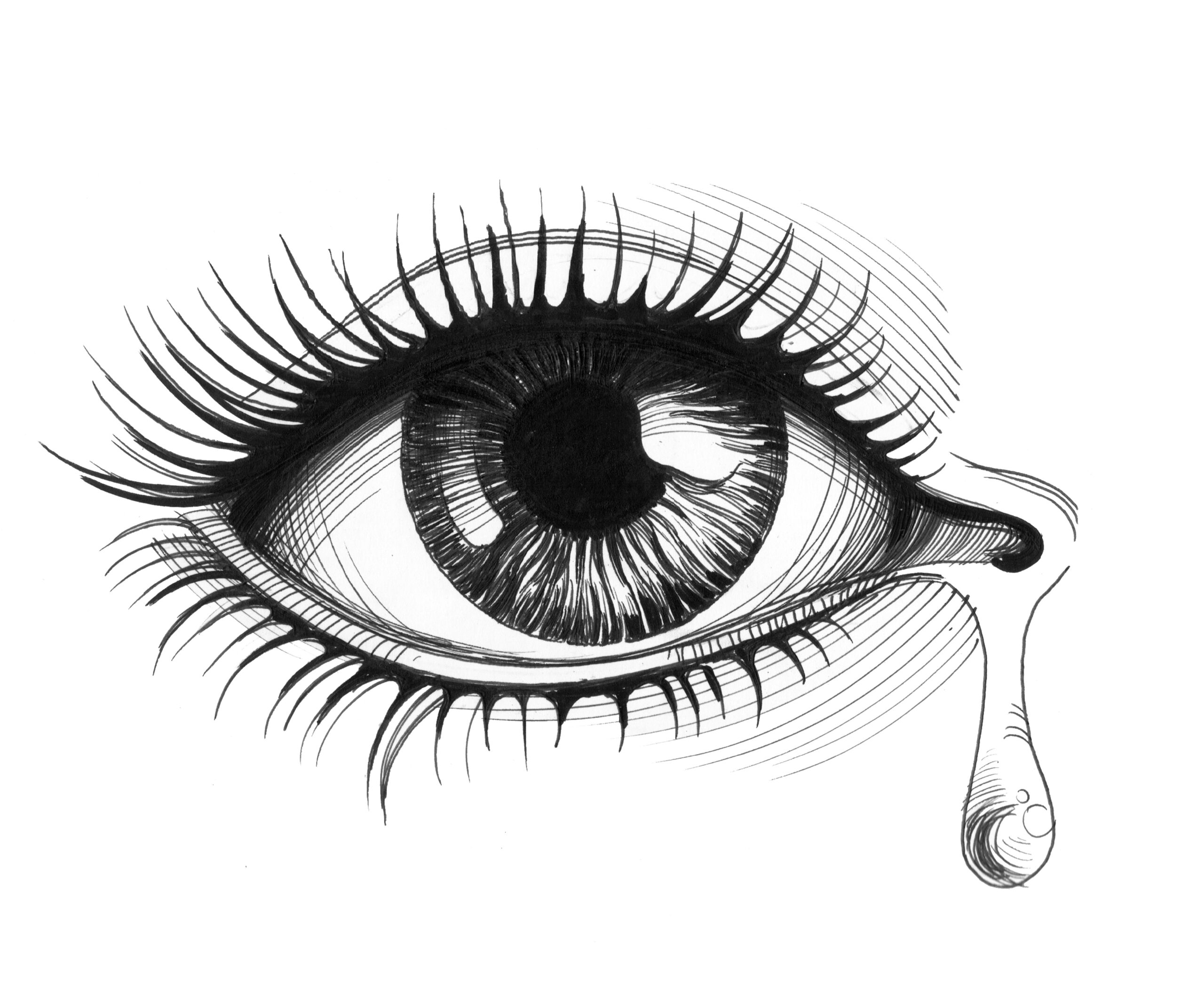 Stilisiertes Auge mit einer Träne (SW-Strichzeichnung)