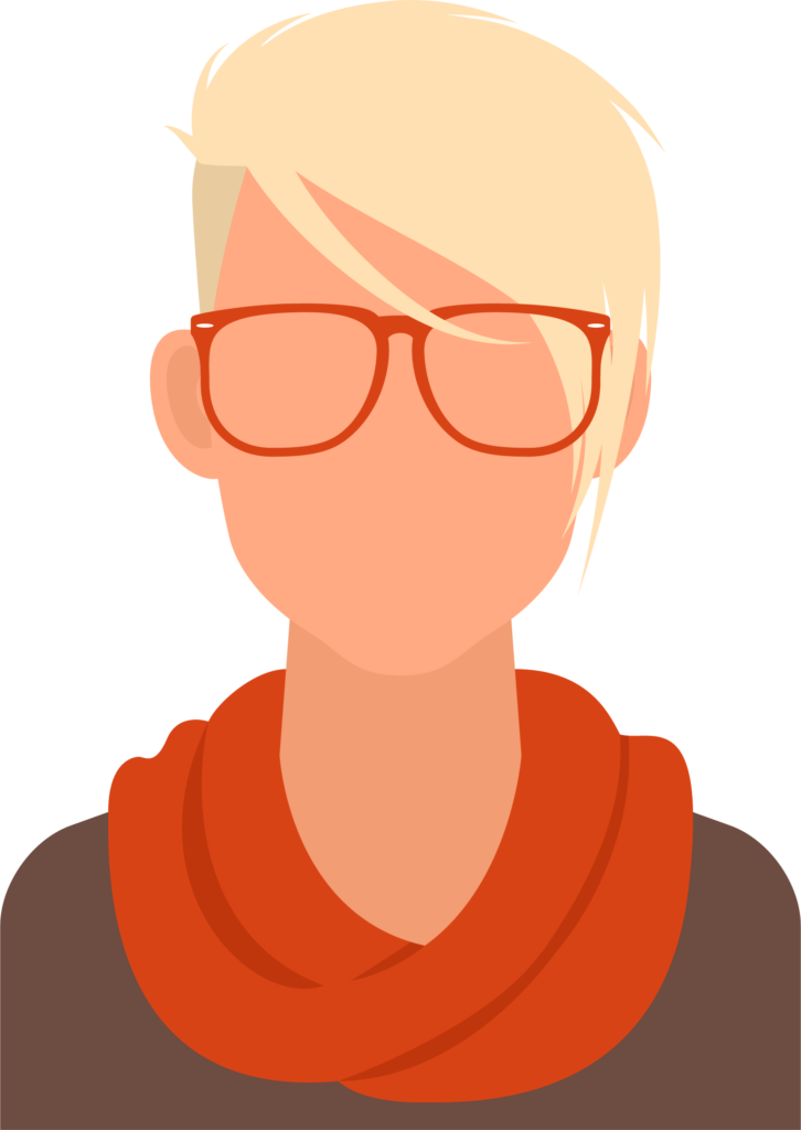 Weiblicher Avatar mit Kurzhaarfrisur und Brille